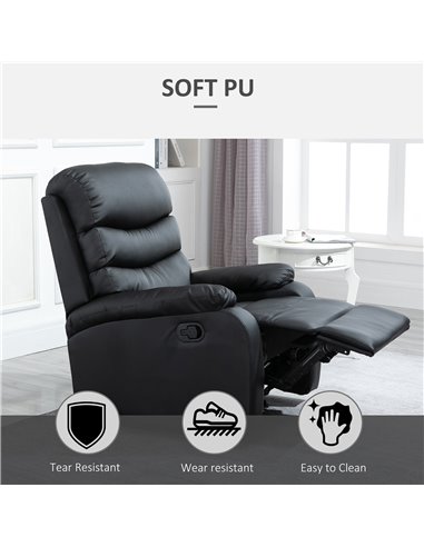 HOMCOM PU Leather Reclining Chair, Manual Recliner Chair with Padded Armrests, Retractable Footrest and Wood Frame, Black 833-52