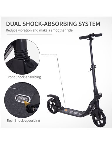 HOMCOM Folding Kick Scooter Hight-Adjustable Urban Scooter w/ Rear Brake, Double Shock Absorption System & 2 Big Wheels, For 14+