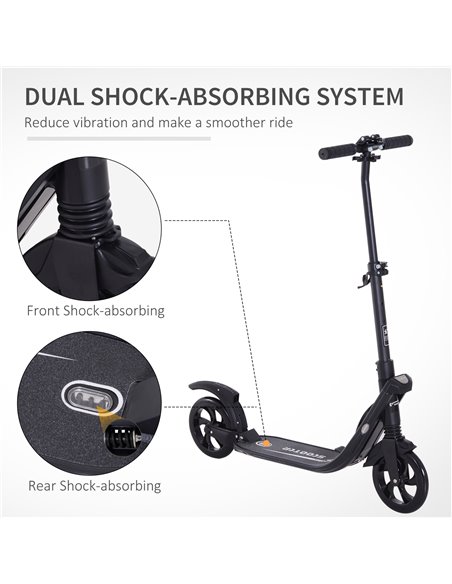 HOMCOM Folding Kick Scooter Hight-Adjustable Urban Scooter w/ Rear Brake, Double Shock Absorption System & 2 Big Wheels, For 14+ - pic 4090 | FastDaddyshop