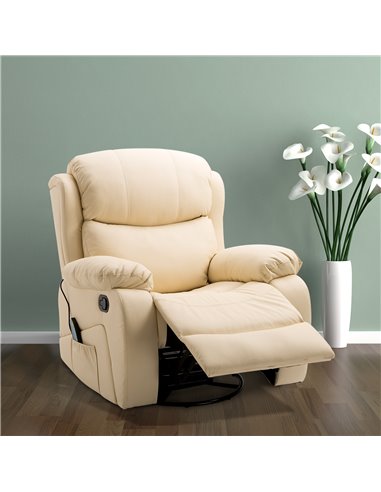 HOMCOM PU Leather Reclining Chair with 8 Massage Points and Heat, Beige 700-094V72BG