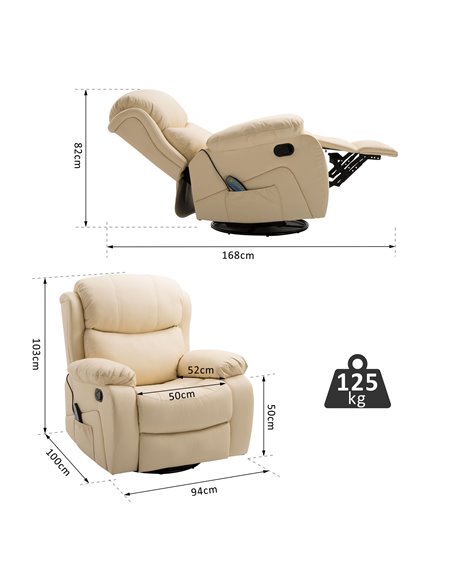 HOMCOM PU Leather Reclining Chair with 8 Massage Points and Heat, Beige 700-094V72BG - pic 40901 | FastDaddyshop