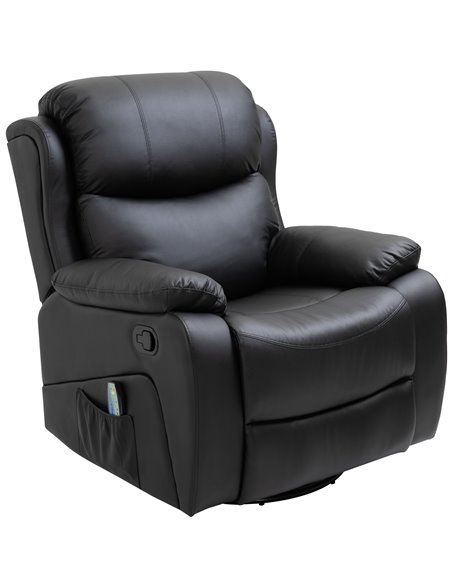 HOMCOM PU Leather Reclining Chair with 8 Massage Points and Heat, Black 700-094V72BK - pic 40908 | FastDaddyshop