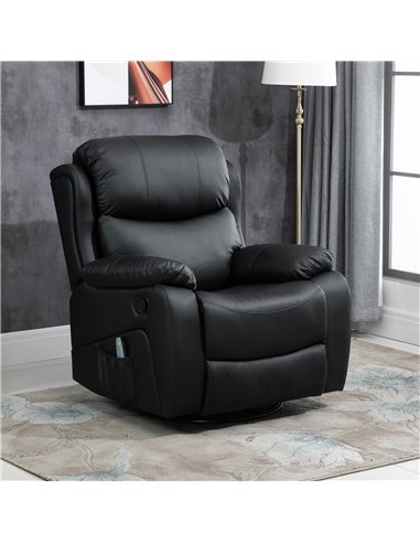 HOMCOM PU Leather Reclining Chair with 8 Massage Points and Heat, Black 700-094V72BK