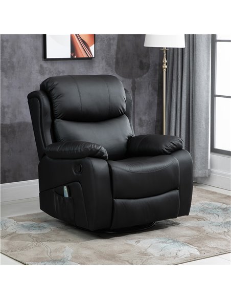 HOMCOM PU Leather Reclining Chair with 8 Massage Points and Heat, Black 700-094V72BK - pic 40909 | FastDaddyshop