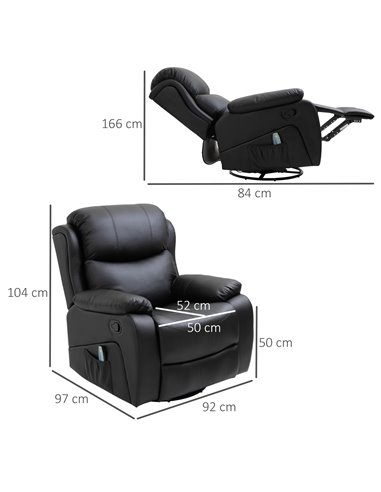 HOMCOM PU Leather Reclining Chair with 8 Massage Points and Heat, Black 700-094V72BK