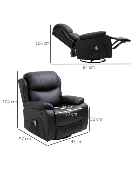 HOMCOM PU Leather Reclining Chair with 8 Massage Points and Heat, Black 700-094V72BK - pic 40910 | FastDaddyshop