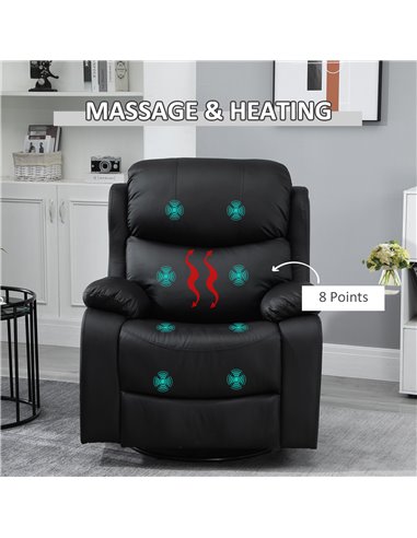 HOMCOM PU Leather Reclining Chair with 8 Massage Points and Heat, Black 700-094V72BK