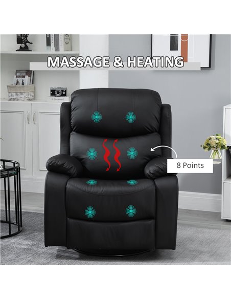 HOMCOM PU Leather Reclining Chair with 8 Massage Points and Heat, Black 700-094V72BK - pic 40911 | FastDaddyshop