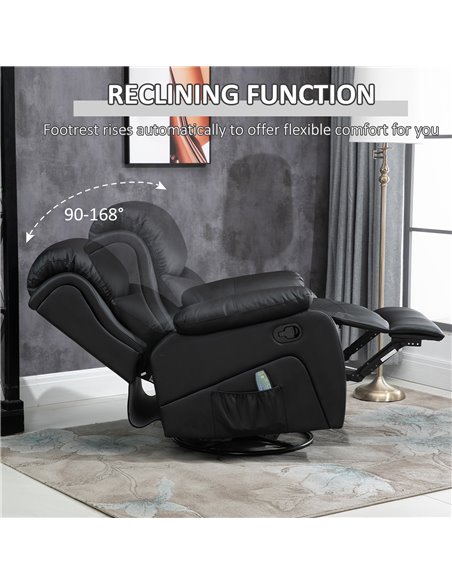HOMCOM PU Leather Reclining Chair with 8 Massage Points and Heat, Manual Recliner with Swivel Base, Footrest and Remote, Black 7 - pic 40912 | FastDaddyshop