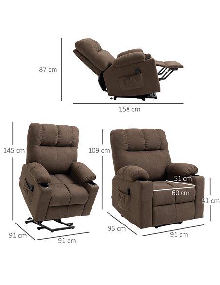 HOMCOM Electric Riser and Recliner Chair for Elderly, Power Lift Recliner Chair with Remote Control, Dark Brown 713-152V70DR - pic 40919 | FastDaddyshop
