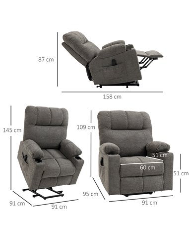 HOMCOM Electric Riser and Recliner Chair for Elderly, Power Lift Recliner Chair with Remote Control, Grey 713-152V70GY