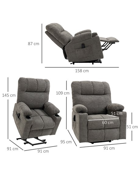 HOMCOM Electric Riser and Recliner Chair for Elderly, Power Lift Recliner Chair with Remote Control, Grey 713-152V70GY - pic 40928 | FastDaddyshop