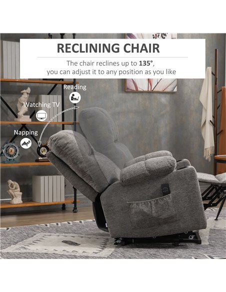 HOMCOM Electric Riser and Recliner Chair for Elderly, Power Lift Recliner Chair with Remote Control, Grey 713-152V70GY - pic 40930 | FastDaddyshop