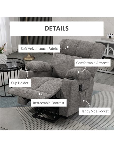 HOMCOM Electric Riser and Recliner Chair for Elderly, Power Lift Recliner Chair with Remote Control, Grey 713-152V70GY - pic 40932 | FastDaddyshop