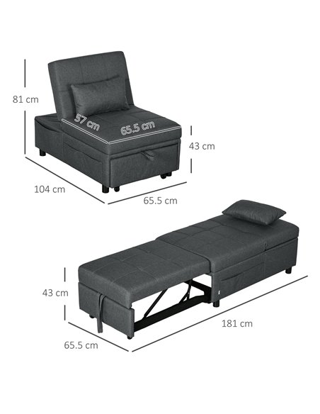 HOMCOM Convertible Chair Bed with Padding Seat, Grey 839-858V70GY - pic 40937 | FastDaddyshop