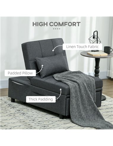 HOMCOM Convertible Chair Bed w/ Padding Seat, 3-in-1 Multi-Functional Sleeper Chair Bed, Recliner w/ Adjustable Backrest, Wheels