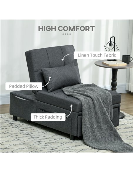 HOMCOM Convertible Chair Bed w/ Padding Seat, 3-in-1 Multi-Functional Sleeper Chair Bed, Recliner w/ Adjustable Backrest, Wheels - pic 40938 | FastDaddyshop
