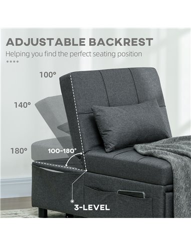 HOMCOM Convertible Chair Bed w/ Padding Seat, 3-in-1 Multi-Functional Sleeper Chair Bed, Recliner w/ Adjustable Backrest, Wheels