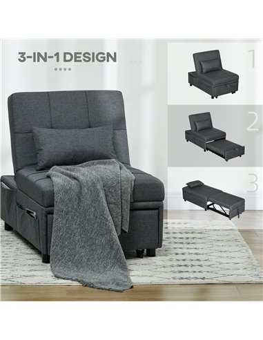 HOMCOM Convertible Chair Bed w/ Padding Seat, 3-in-1 Multi-Functional Sleeper Chair Bed, Recliner w/ Adjustable Backrest, Wheels