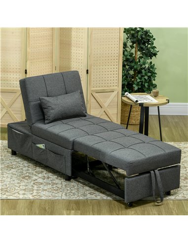HOMCOM Convertible Chair Bed w/ Padding Seat, 3-in-1 Multi-Functional Sleeper Chair Bed, Recliner w/ Adjustable Backrest, Wheels