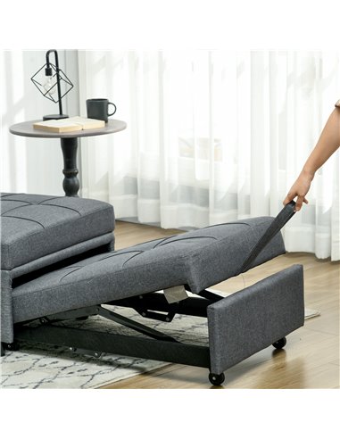 HOMCOM Convertible Chair Bed w/ Padding Seat, 3-in-1 Multi-Functional Sleeper Chair Bed, Recliner w/ Adjustable Backrest, Wheels