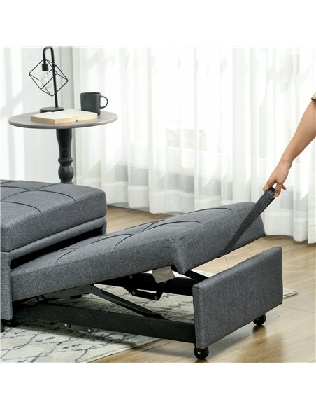 HOMCOM Convertible Chair Bed w/ Padding Seat, 3-in-1 Multi-Functional Sleeper Chair Bed, Recliner w/ Adjustable Backrest, Wheels - pic 40942 | FastDaddyshop