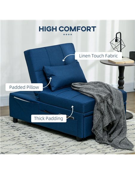HOMCOM Convertible Chair Bed with Padding Seat, Blue 839-858V70BU - pic 40947 | FastDaddyshop