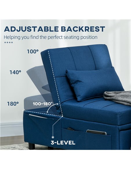HOMCOM Convertible Chair Bed w/ Padding Seat, 3-in-1 Multi-Functional Sleeper Chair Bed, Recliner w/ Adjustable Backrest, Wheels - pic 40948 | FastDaddyshop