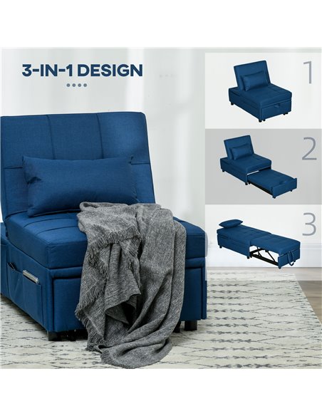 HOMCOM Convertible Chair Bed w/ Padding Seat, 3-in-1 Multi-Functional Sleeper Chair Bed, Recliner w/ Adjustable Backrest, Wheels - pic 40949 | FastDaddyshop