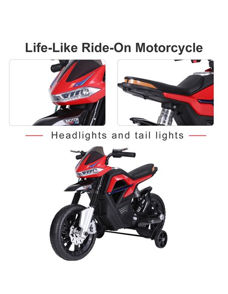 HOMCOM  Ride On Kids Electric Motorbike Scooter 6V Battery Powered w/ Brake Lights and Music Red - pic 4095 | FastDaddyshop