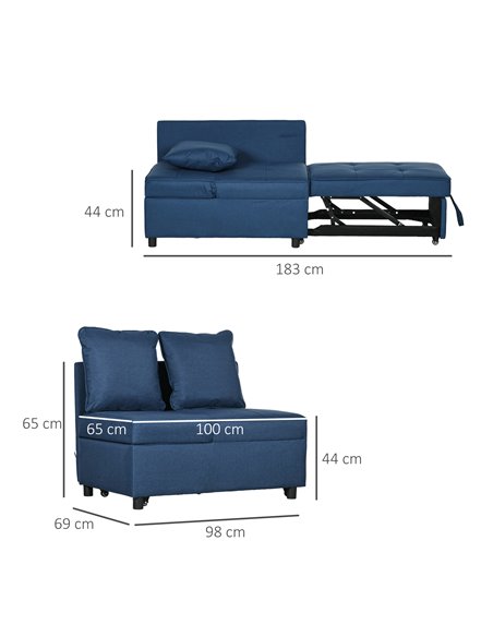 HOMCOM Convertible Chair Bed with Seat Thickness, Blue 839-859V70BU - pic 40955 | FastDaddyshop