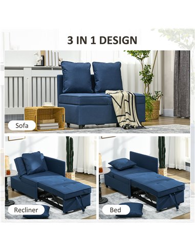 HOMCOM Convertible Chair Bed w/ Seat Thickness, 3-in-1 Multi-Functional Sleeper, Recliner Loveseat w/ 5-level Adjustable Backres