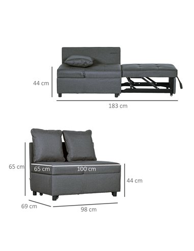 HOMCOM Convertible Chair Bed with Seat Thickness, Grey 839-859V70GY