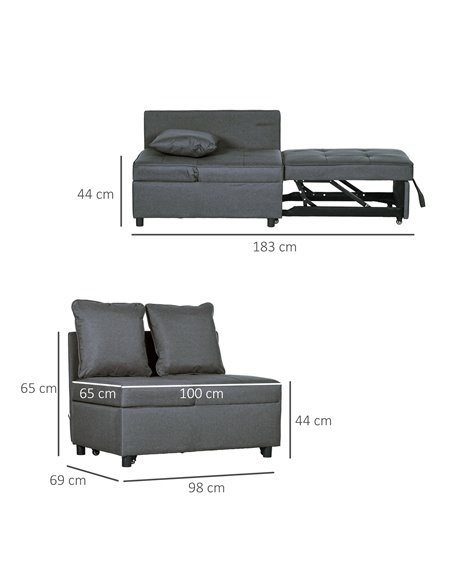 HOMCOM Convertible Chair Bed with Seat Thickness, Grey 839-859V70GY - pic 40964 | FastDaddyshop