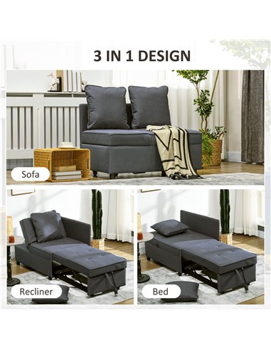 HOMCOM Convertible Chair Bed w/ Seat Thickness, 3-in-1 Multi-Functional Sleeper, Recliner Loveseat w/ 5-level Adjustable Backres