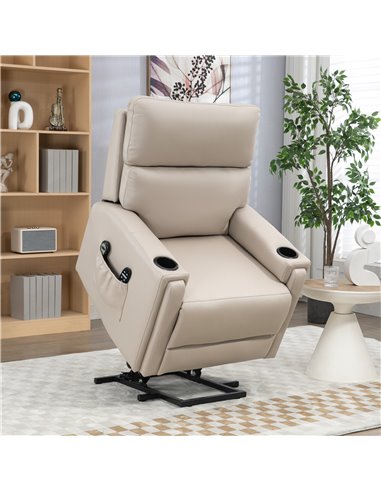 HOMCOM Lift Chair, Electric Riser and Recliner Chair with Vibration Massage, Heat, Cup Holders, Side Pockets, Beige 713-150V70BG