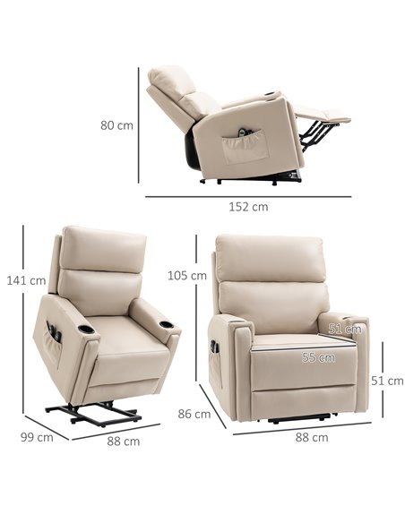 HOMCOM Lift Chair, Electric Riser and Recliner Chair with Vibration Massage, Heat, Cup Holders, Side Pockets, Beige 713-150V70BG - pic 40973 | FastDaddyshop