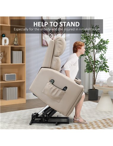 HOMCOM Lift Chair, Electric Riser and Recliner Chair with Vibration Massage, Heat, Cup Holders, Side Pockets, Beige 713-150V70BG