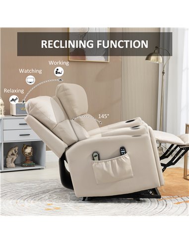 HOMCOM Lift Chair, Electric Riser and Recliner Chair with Vibration Massage, Heat, Cup Holders, Side Pockets, Beige 713-150V70BG