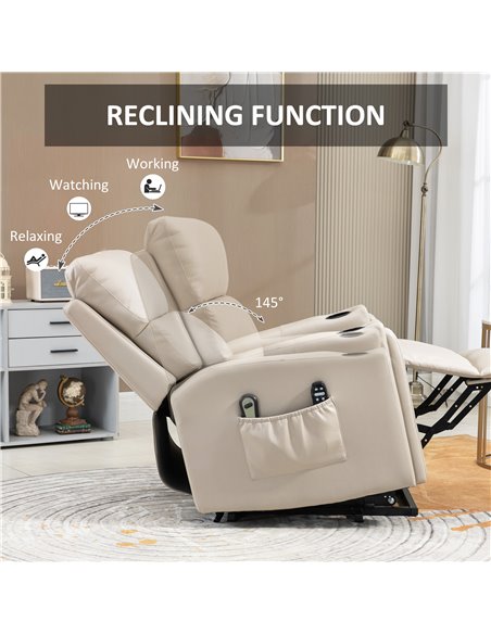 HOMCOM Lift Chair, Electric Riser and Recliner Chair with Vibration Massage, Heat, Cup Holders, Side Pockets, Beige 713-150V70BG - pic 40976 | FastDaddyshop