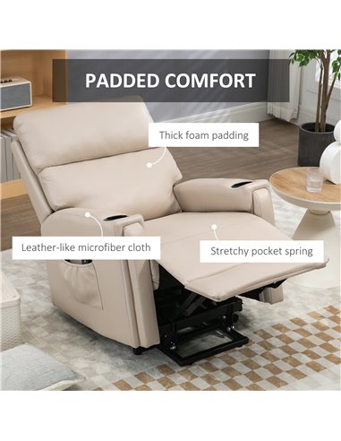 HOMCOM Lift Chair, Electric Riser and Recliner Chair with Vibration Massage, Heat, Cup Holders, Side Pockets, Beige 713-150V70BG
