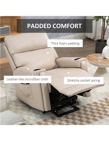 HOMCOM Lift Chair, Electric Riser and Recliner Chair with Vibration Massage, Heat, Cup Holders, Side Pockets, Beige 713-150V70BG - pic 40977 | FastDaddyshop