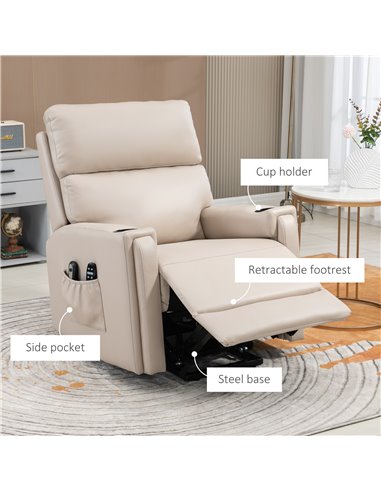 HOMCOM Lift Chair, Electric Riser and Recliner Chair with Vibration Massage, Heat, Cup Holders, Side Pockets, Beige 713-150V70BG
