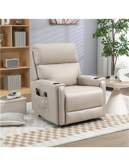 HOMCOM Lift Chair, Electric Riser and Recliner Chair with Vibration Massage, Heat, Cup Holders, Side Pockets, Beige 713-150V70BG - pic 40979 | FastDaddyshop