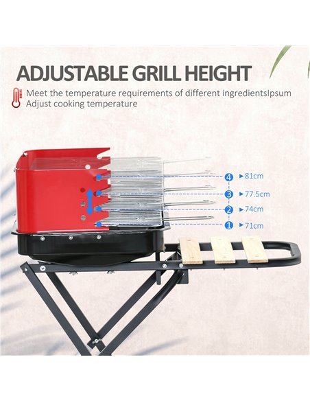 Outsunny BBQ Grill Charcoal Barbecue Grill Garden Foldable BBQ Trolley w/ Windshield, Wheels, Side Trays, Red/Black 01-0559 - pic 40983 | FastDaddyshop