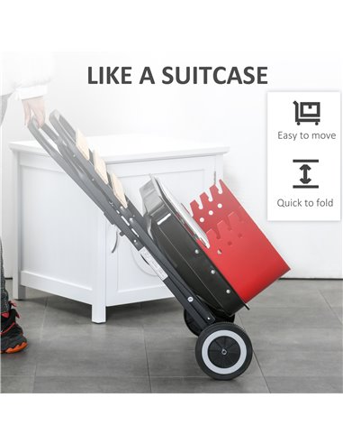Outsunny BBQ Grill Charcoal Barbecue Grill Garden Foldable BBQ Trolley w/ Windshield, Wheels, Side Trays, Red/Black 01-0559