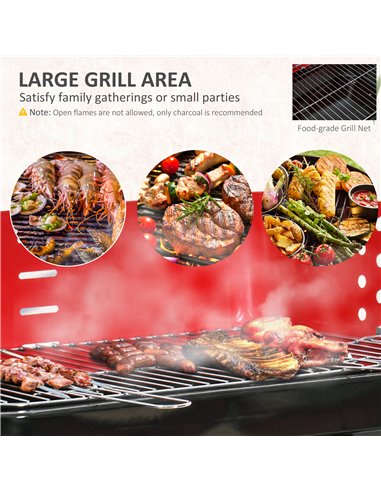 Outsunny BBQ Grill Charcoal Barbecue Grill Garden Foldable BBQ Trolley w/ Windshield, Wheels, Side Trays, Red/Black 01-0559