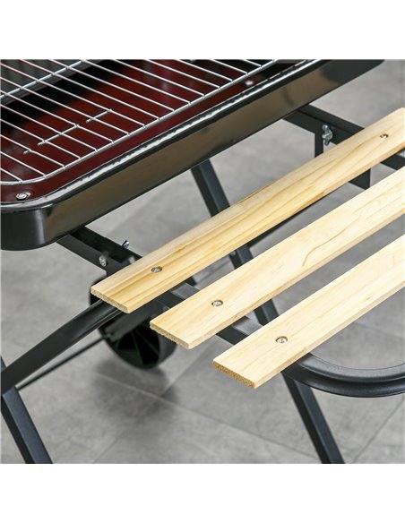 Outsunny BBQ Grill Charcoal Barbecue Grill Garden Foldable BBQ Trolley w/ Windshield, Wheels, Side Trays, Red/Black 01-0559 - pic 40987 | FastDaddyshop