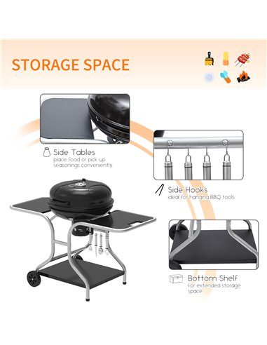 Outsunny Charcoal Grill Trolley Barbecue Grill W/ Wheels 01-0561