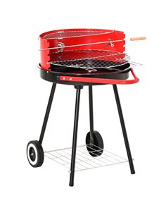 Outsunny Charcoal Barbecue Grill, Garden BBQ Trolley, Red 01-0562